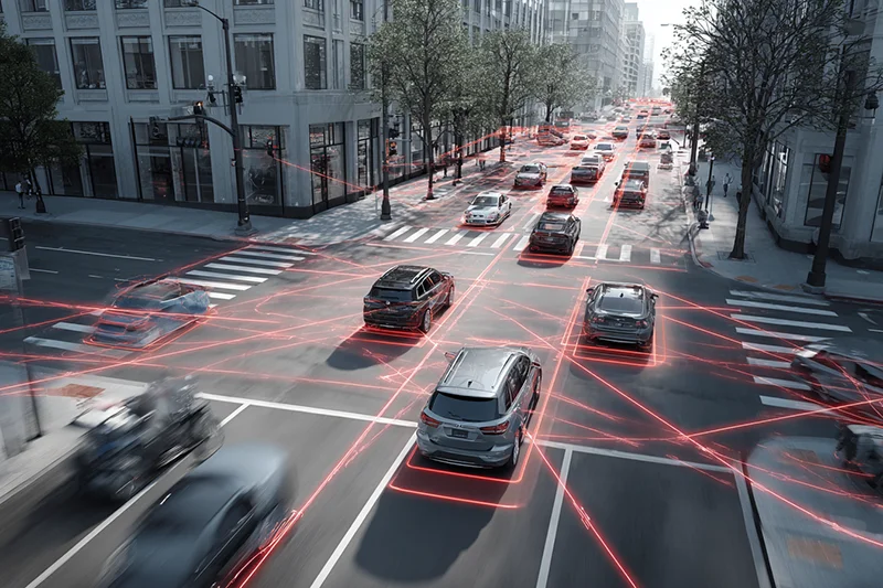 Vernetztes autonomes Fahrzeug mit Sensorarchitektur